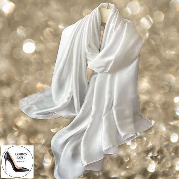 100% SILK SATIN White Large Shawl Scarf Wrap Wedding Bridal Bridesmaid Cover up - Picture 3 of 7